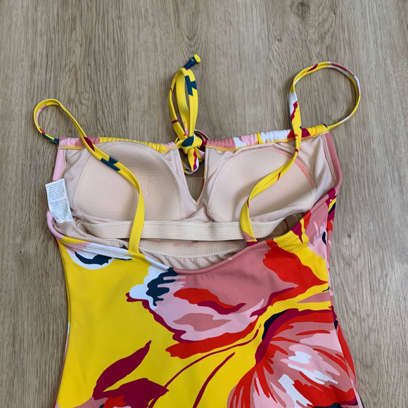 Kona Sol Womens One-piece Swimsuit Size Small Yellow Pink Floral Lightly Padded - Picture 11 of 16